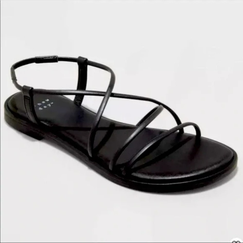 A New Day Women's Sierra Sandals Strappy Faux Leather Slip On Black Wide